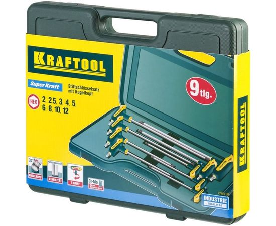 Т-образные имбусовые ключи HEX с шариком, 9шт в боксе Kraftool INDUSTRIE 27454-H9 – изображение 4