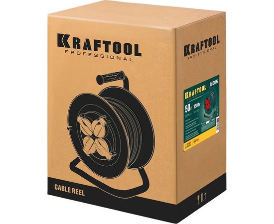 Удлинитель на катушке KRAFTOOL P-315, 50м, 3500Вт, 4 гнезда, IP44, ПВС 3х1.5мм2, 55084-50 – изображение 6