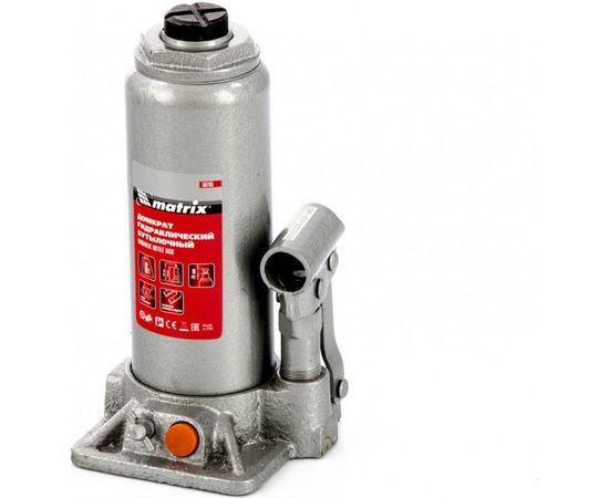 Гидравлический бутылочный домкрат MATRIX 6 т, h подъема 216–413 мм 50765 