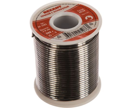 Припой с канифолью (500 гр; 2 мм; Sn60 Pb40 Flux 2.2%) REXANT 09-3383 – изображение 2