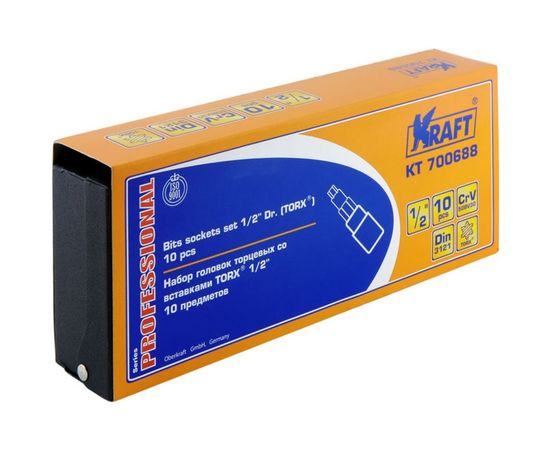 Набор насадок торцевых с вставками-битами TORX (10 шт; 1/2" DR; Т20-Т70) KRAFT KT 700688 – изображение 2