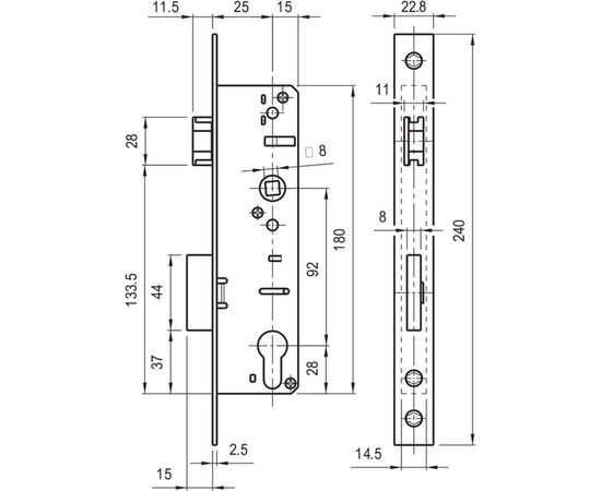 Корпус замка DOORLOCK PL301 25/92/24/8 Rt нержавеющая сталь, для профильных дверей 75353 – изображение 4