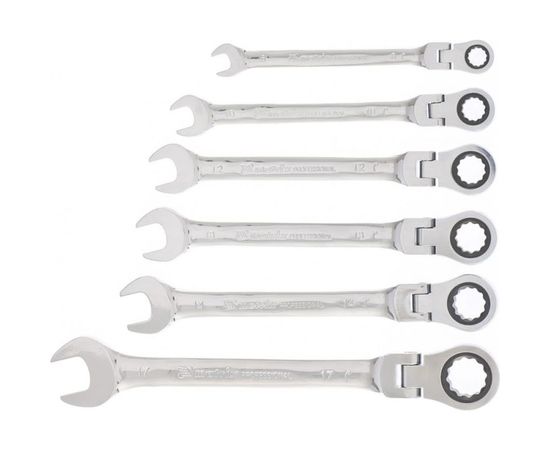 Набор комбинированных трещоточных шарнирных ключей MATRIX 6шт 14897 – изображение 4