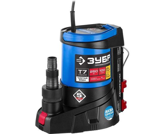 Погружной дренажный насос для чистой воды Зубр Профессионал Т7 АкваСенсор НПЧ-Т7-250 