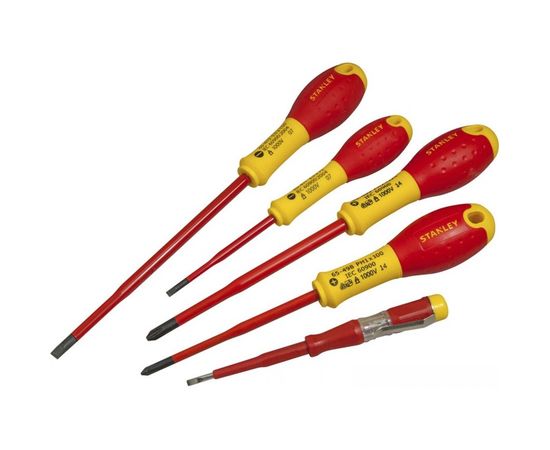 Набор отверток электрика с зауженным стержнем 3.5х75, 5.5х150; Ph1х100, Ph2х125; эл.пробник 250В Eu, 5шт Stanley Fatmax XTHT0-62692 