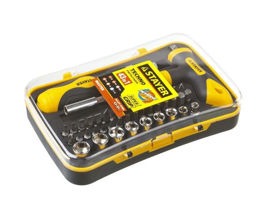 Набор: реверсивная отвертка, Т-образная отвертка-битодержатель, адаптер для торцевых головок, 43шт STAYER MASTER ТECHNO 25084-H43 – изображение 2