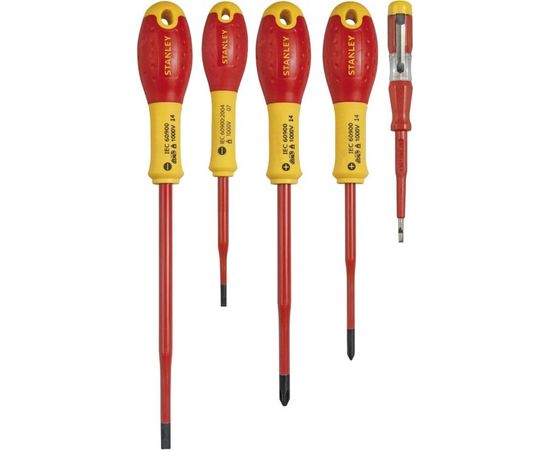 Набор отверток электрика с зауженным стержнем 3.5х75, 5.5х150; Ph1х100, Ph2х125; эл.пробник 250В Eu, 5шт Stanley Fatmax XTHT0-62692 – изображение 3