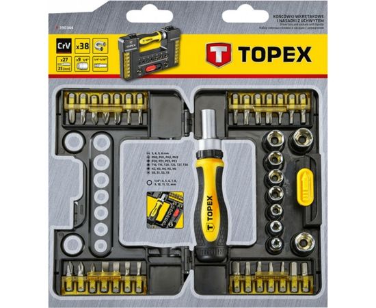 Набор насадок и торцевых головок с держателем, 38 шт. TOPEX 39D344 – изображение 3