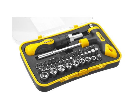 Набор: реверсивная отвертка, Т-образная отвертка-битодержатель, адаптер для торцевых головок, 43шт STAYER MASTER ТECHNO 25084-H43 – изображение 3