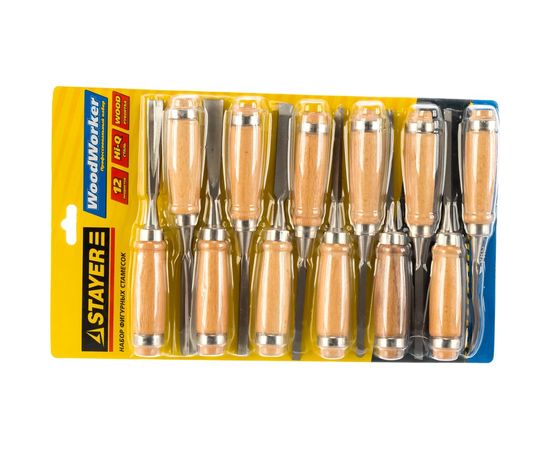 Набор фигурных стамесок STAYER PROFI с деревянной ручкой, 12шт 1835-H12_z01 – изображение 3