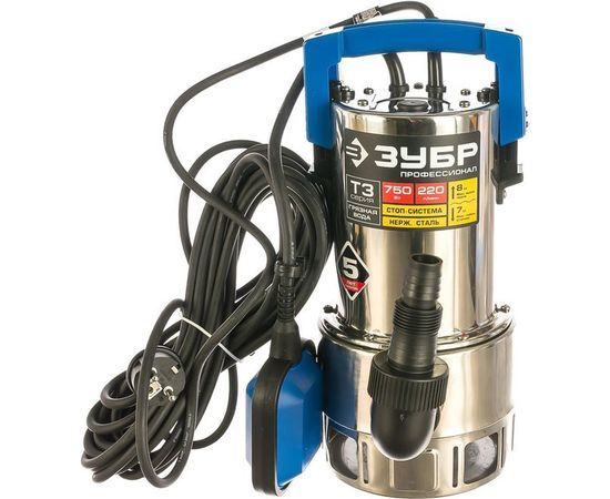 Погружной дренажный насос для грязной воды ЗУБР ПРОФЕССИОНАЛ Т3 НПГ-Т3-750-С – изображение 2