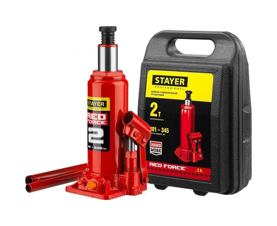 Гидравлический бутылочный домкрат STAYER RED FORCE, 2т, 181-345 мм, в кейсе, 43160-2-K 43160-2-K_z01 – изображение 3