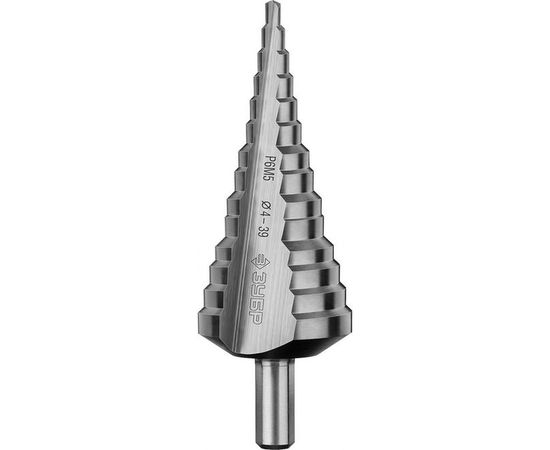Сверло ступенчатое по сталям и цветным металлам (4-39 мм; 14 ступеней; Р6М5) ЗУБР 29670-4-39-14_z01 