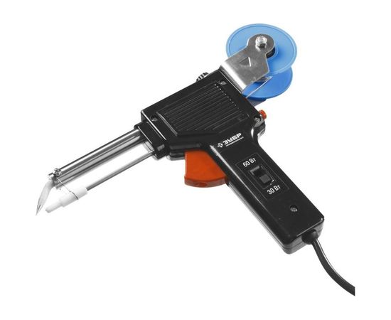 Паяльник с подачей припоя, 2 мощности 30Вт/60Вт, диаметр проволоки припоя от 1 до 3мм Зубр ПРОФЕССИОНАЛ 55304-60 