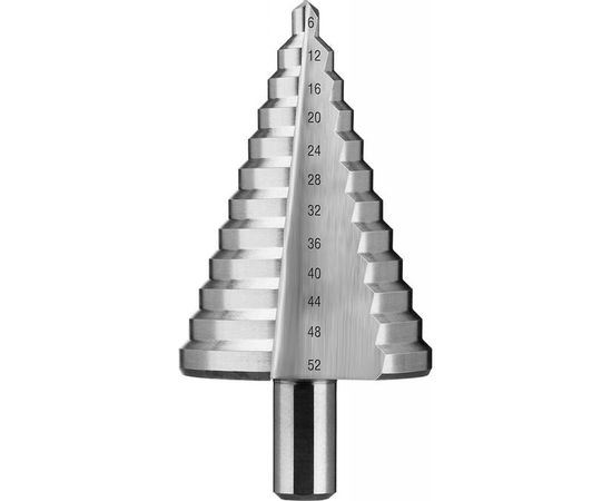 Сверло ступенчатое Р6М5, 6-52 мм, 12 ступ., L- 100 мм ЗУБР 29670-6-52 