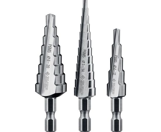 Набор ступенчатых сверл по сталям и цветным металлам (3 шт; 3-20 мм; Р6М5) ЗУБР 29670-3-20-H3_z01 