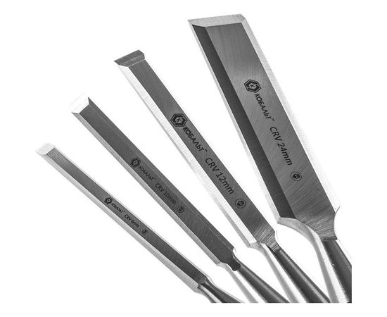 Набор плоских стамесок: 6, 12, 18, 24мм, длина 140мм, CR-V, деревянные рукоятки, 4шт КОБАЛЬТ 245-879 – изображение 2