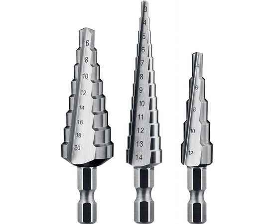 Набор ступенчатых сверл по сталям и цветным металлам (3 шт; 3-20 мм; Р6М5) ЗУБР 29670-3-20-H3_z01 – изображение 6