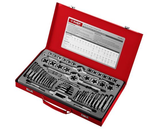 Набор метчиков и плашек Зубр МАСТЕР сталь 9ХС, 65 предметов 28118-H65_z01 – изображение 3