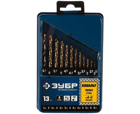 Набор сверл по металлу (13 шт., 1.5-6.5 мм, сталь Р6М5К5, класс А) Зубр 29626-H13 – изображение 2