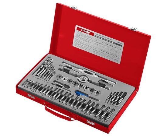 Набор метчиков и плашек Зубр МАСТЕР сталь 9ХС, 52 предмета 28130-H52_z01 – изображение 3