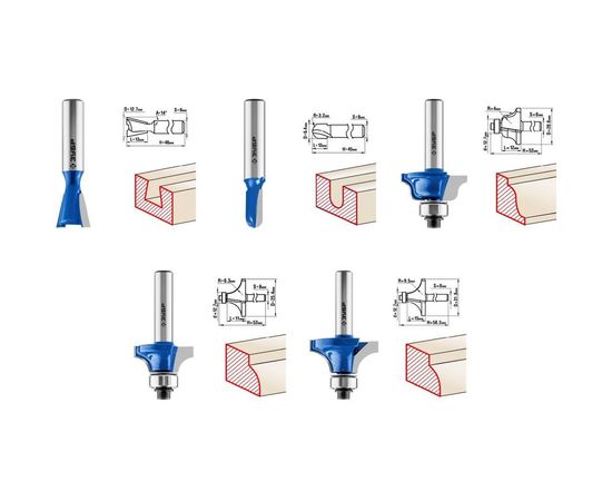 Набор фрез по дереву (12 шт; хвостовик 8 мм) Зубр 28796-H12 – изображение 4