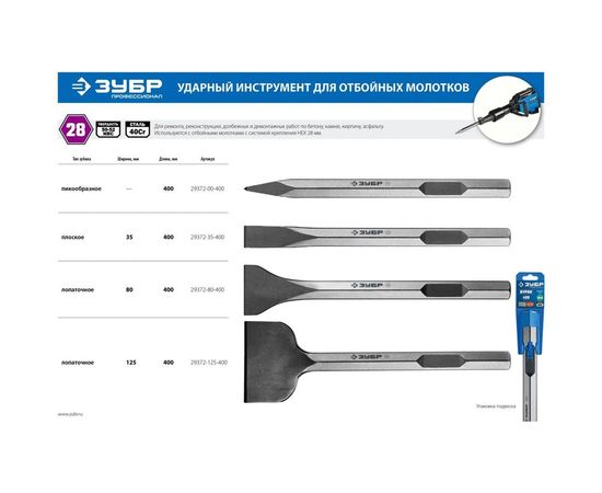 Зубило пикообразное БУРАН (400 мм; HEX 28) Зубр 29372-00-400 – изображение 2