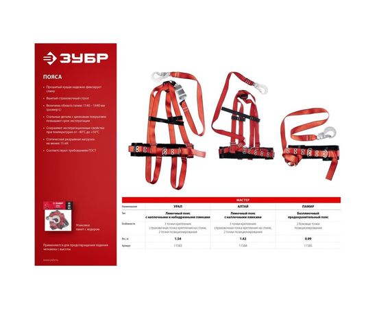 Безлямочный предохранительный пояс Зубр Памир, ленточный строп, 11585 – изображение 5