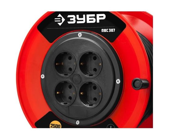 Удлинитель на катушке ЗУБР ПВС 307, 50 м, 2500 Вт, 4 гнезда, ПВС 3х0,75 кв мм, 55083-50 – изображение 6