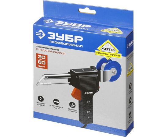 Паяльник с подачей припоя, 2 мощности 30Вт/60Вт, диаметр проволоки припоя от 1 до 3мм Зубр ПРОФЕССИОНАЛ 55304-60 – изображение 5