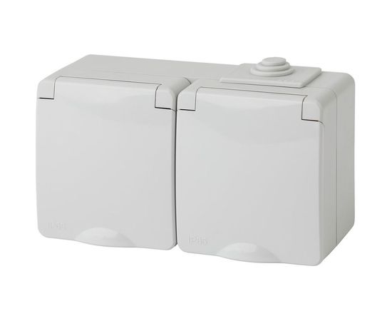 Горизонтальная розетка ЭРА 11260403 2x2PE IP65, шторки, 16A250В, ОУ, серый 5/ Б0035992 
