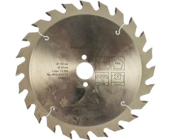 Диск пильный по дереву (165x20 мм; 24Z) AEG 4932430311 