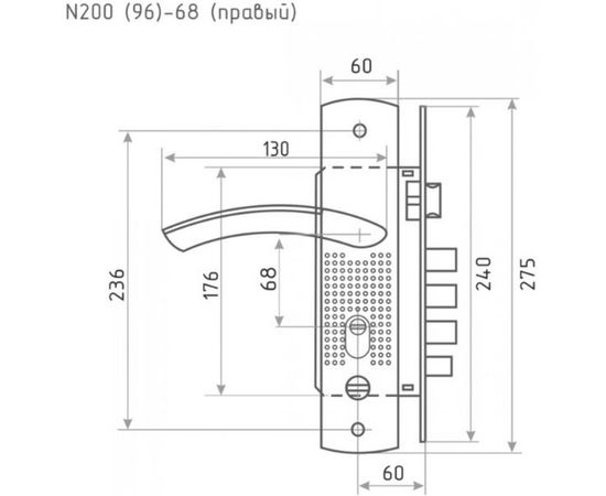 Врезной замок НОРА-М N200 96 правый мат. никель 15557 – изображение 3