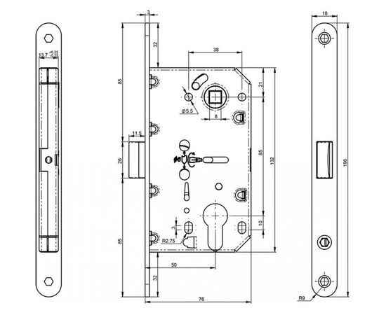 Корпус замка DOORLOCK DL431/50 PZ85 MCR матовый хром, реверсивный, пластиковая защелка, II класс 75322 – изображение 2