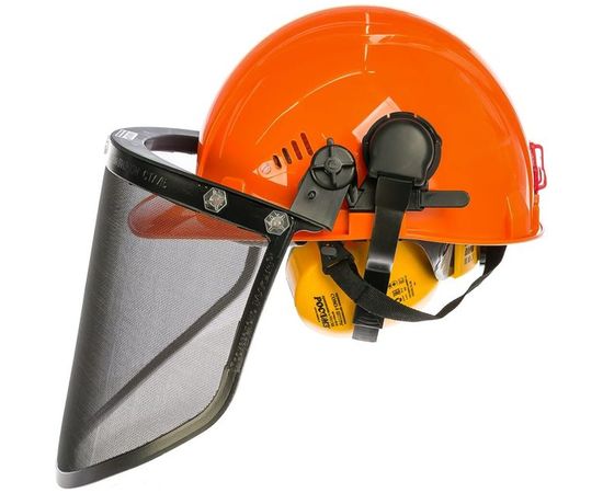 Комплект лесоруба (оранжевая каска с храповым механизмом + щиток сетка + наушники) РОСОМЗ КСН64 ШТУРМ FavoriТ СТАЛЬ 75714+04416+60105 – изображение 3