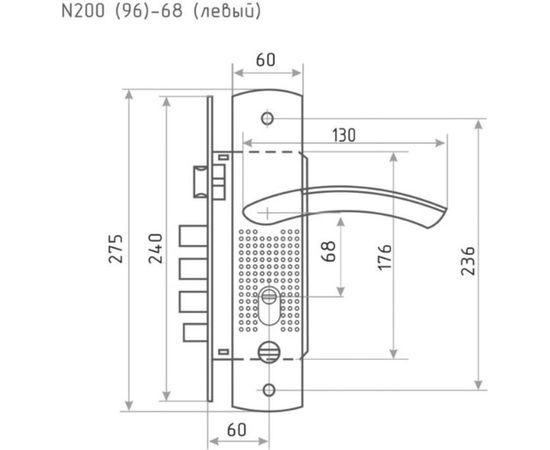 Врезной замок НОРА-М N200 96 левый мат. никель 15556 – изображение 3