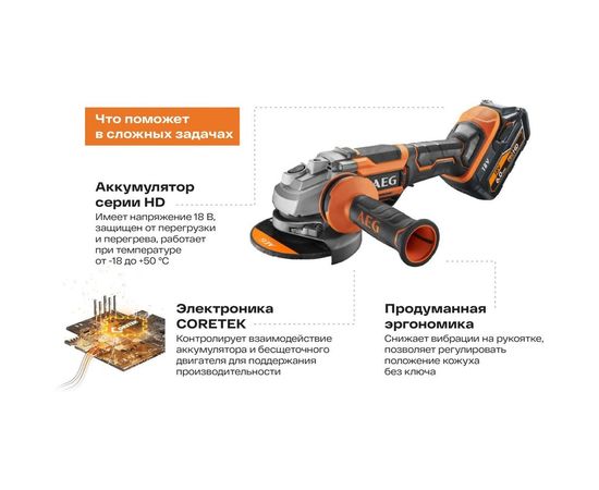 Бесщеточная угловая шлифмашина AEG BEWS18-125BL PX-602C 4935464422 – изображение 6
