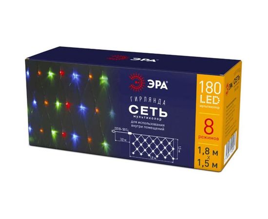 Гирлянда LED ЭРА ENIS01M сеть 1,8 м х 1,5 м мультиколор, мультирежим, 220 Б0041901 – изображение 3