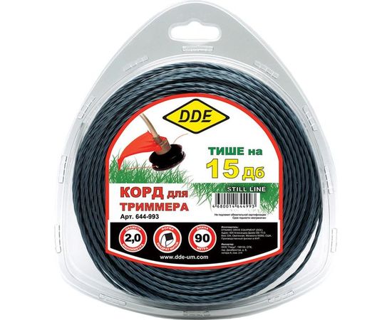 Корд триммерный (2.0 мм; 90 м; витой квадрат) DDE 644-993 