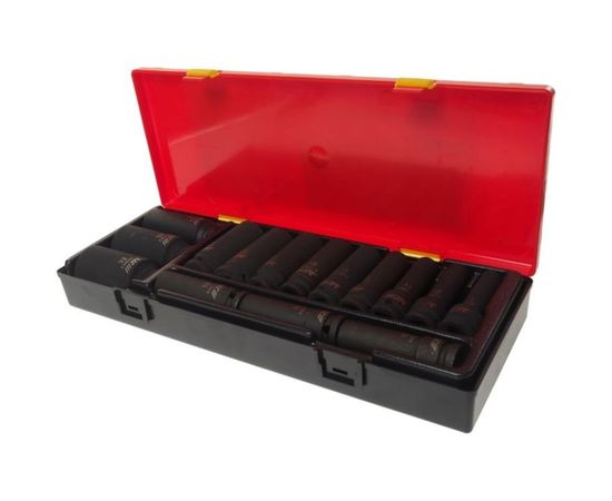 Набор головок торцевых глубоких ударных 12-гранных, 1/2", 10-32 мм, в кейсе 15 шт. JTC K4153 