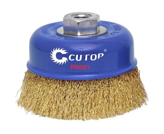 Щетка чашка (100 мм; М14; латунированная витая проволока 0.3 мм) для УШМ CUTOP 82-518 