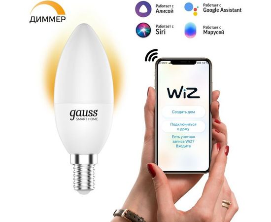 Умная Wi-fi лампочка Gauss, Smart Light DIM E14 C37 5 Вт 2700-6500K, диммируемая, управление голосом/смартфоном 1100112 – изображение 9