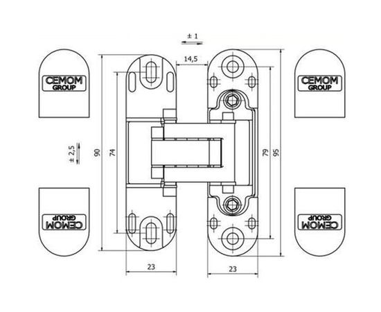 Скрытая петля CEMOM MOATTI ESTETIC 978 матовый хром, регулируемая, вес полотна 40кг, 23x95мм 51535 – изображение 2