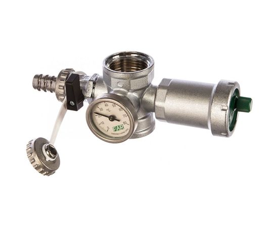 Хромированный узел FAR 1" авт. воздухоотвод., термометр и сливной кран FK 3438 1 
