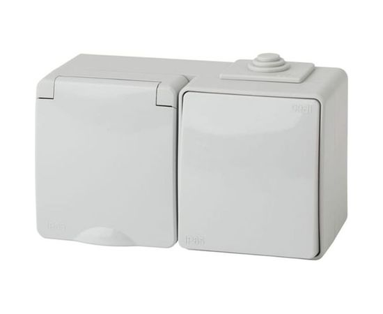 Горизонтальный блок: розетка + выключатель ЭРА Эксперт 11760103 IP65, 16A, 250В, ОУ Б0035993 