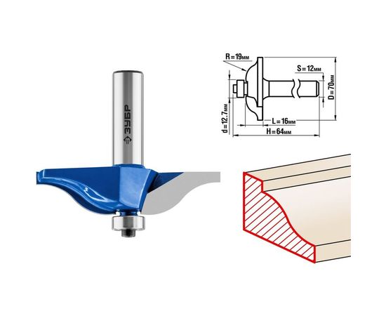Фреза фигирейная №1 ПРОФЕССИОНАЛ (70х16х64 мм; хвостовик 12 мм) Зубр 28760-70 