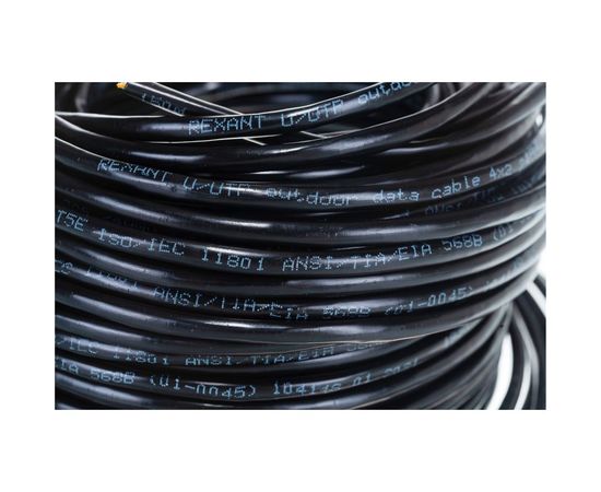 Кабель REXANT UTP 4PR 24AWG, CU , CAT5e, 100 МГц, PE, черный, OUTDOOR, бухта 50 м 01-0045-50 – изображение 2