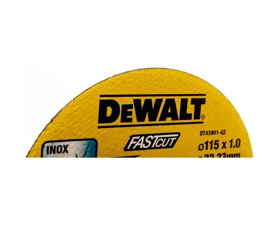 Круг отрезной по нержавеющей стали для быстрого реза (115x22.2x1 мм, тип 4) DEWALT DT43901 – изображение 2