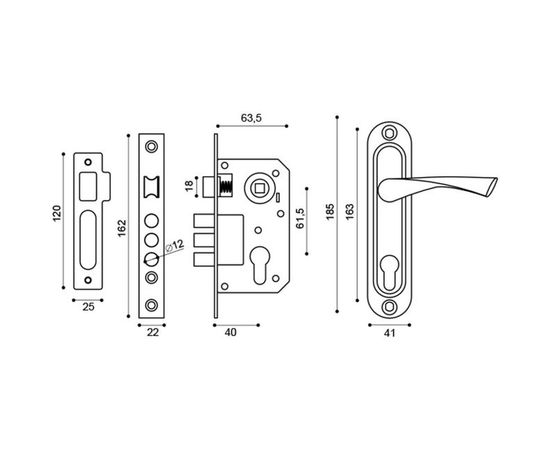 Врезной цилиндровый замок PUNTO KIT P15 4061/3 CRONA SN матовый никель 41721 – изображение 3