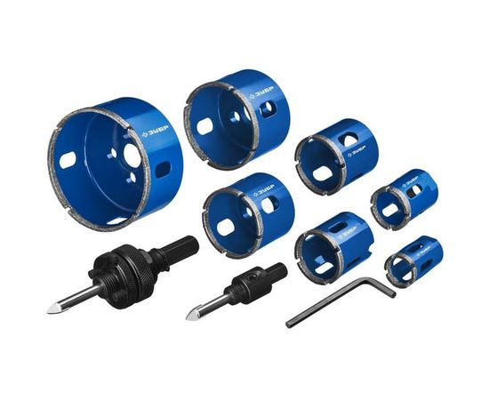 Набор алмазных коронок ЗУБР Профессионал 7 шт.: диам. 20, 25, 32, 35, 40, 50, 68, 60-100Р 29870-H7_z01 – изображение 2